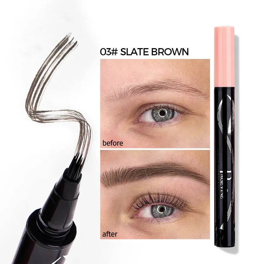 Four-fork eyebrow pencil in black with waterproof sweatproof formula for natural brows