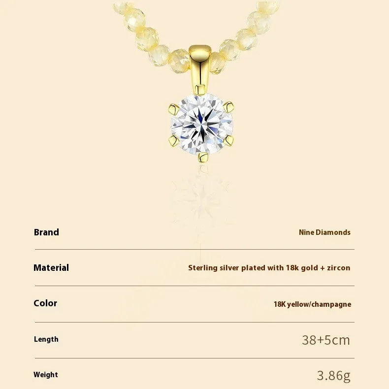 925 silver moissanite necklace with geometric pendant and 41-50cm clavicle chain in green, pink, or yellow.