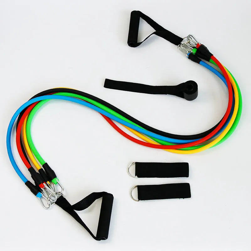 TPE resistance pull rope set with carabiner, 11-piece fitness band option for whole body exercise