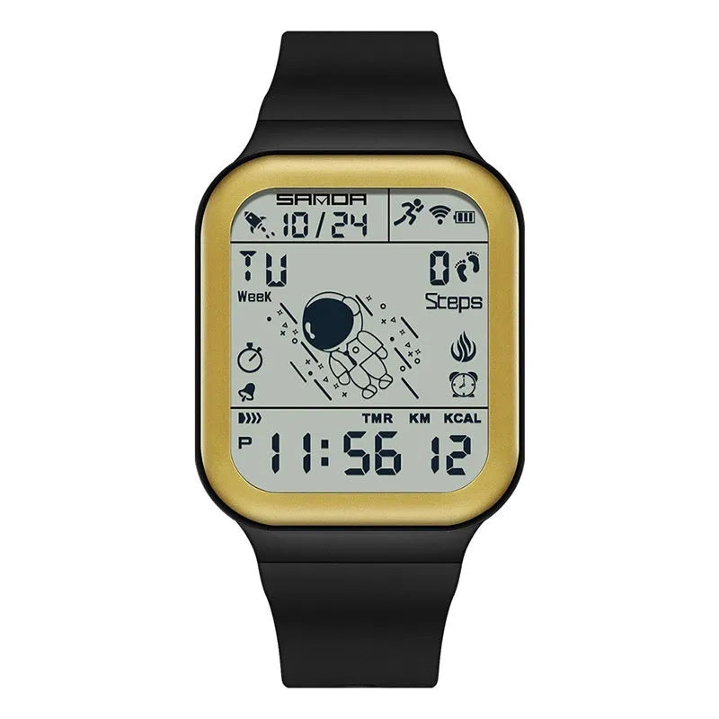 Outdoor sports waterproof step calorie electronic meter in All Black colour option for walking and fitness tracking.
