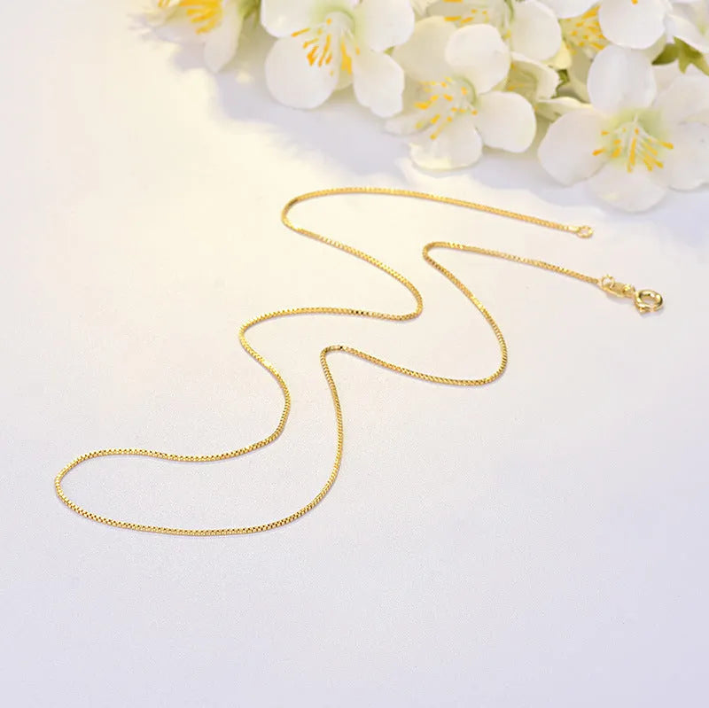 Box chain necklace in copper plated gold, unisex geometric design, 0.8mm to 2mm width, 40cm to 55cm length