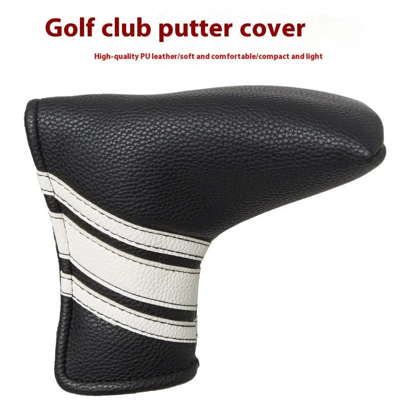 Black PU leather golf club head cover and push rod sleeve set for putter protection