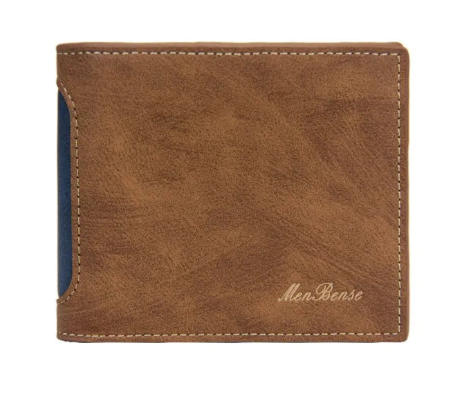 New men's PU leather short leisure 3-fold wallet in black brown blue coffee colours