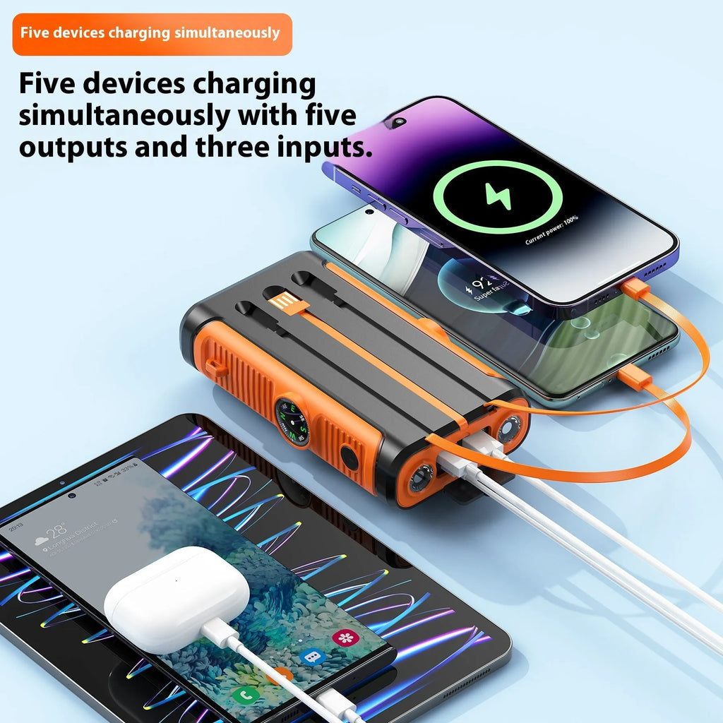 Solar hand crank power bank 20000mAh black plastic shell outdoor camping charger