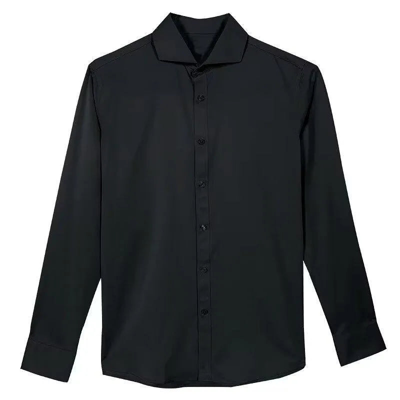 Men's black Korean style cardigan shirt with long sleeves and Japanese retro design elements