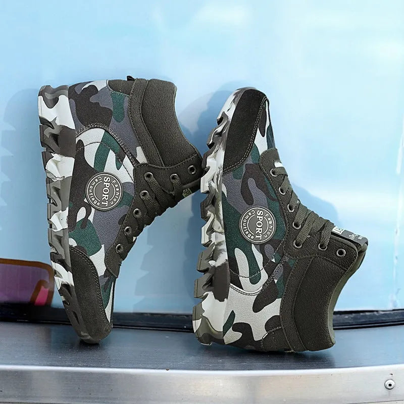 Green women's canvas sneakers with camouflage pattern and rubber sole