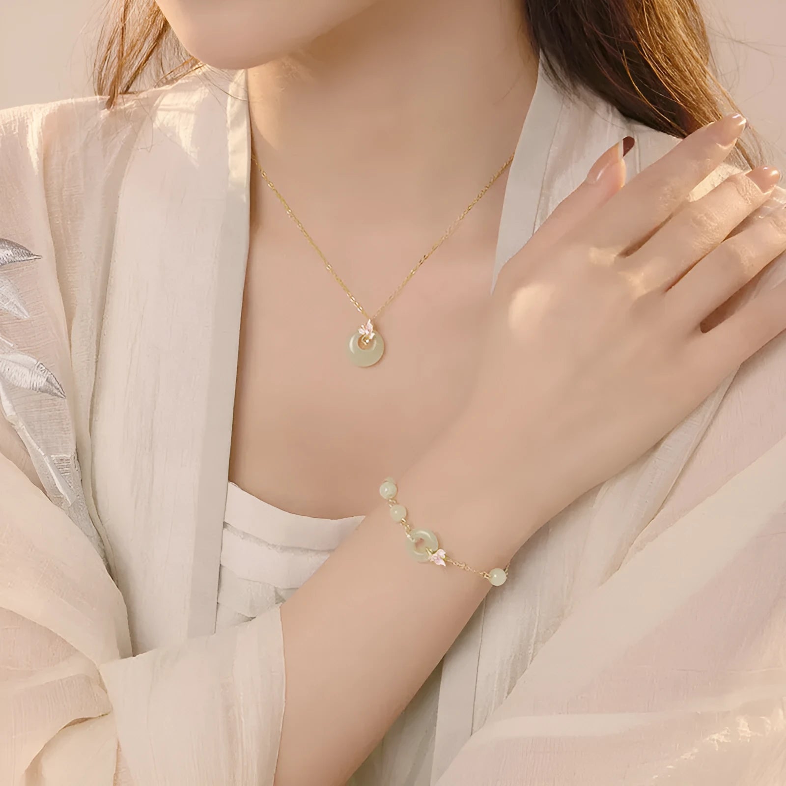 Silver orchid necklace for girls with floral geometry pendant and a secure peace buckle clasp on an O-ring chain.