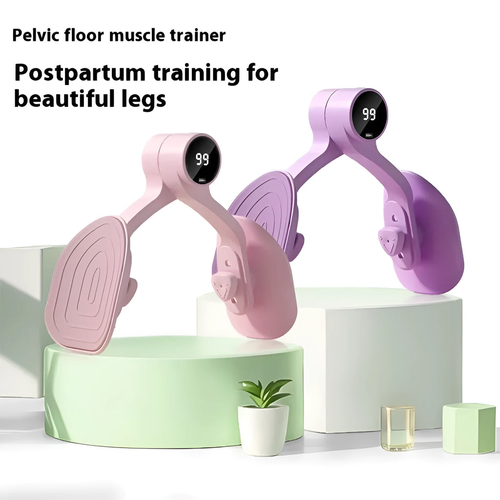 Pink pelvic floor muscle trainer with rubber-coated 3-gear resistance for home postpartum leg slimming