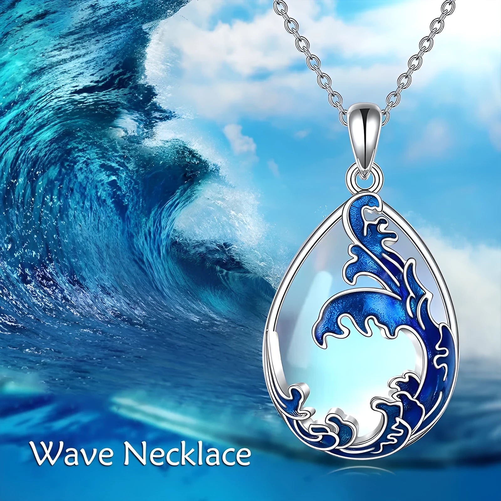 Blue heart-shaped alloy pendant on a women's necklace
