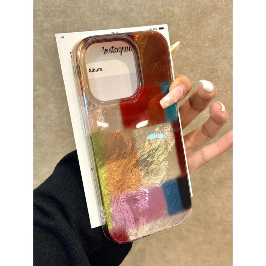 Frosted PC all-inclusive phone case for Apple iPhone with corrugated multi-colour blocks glacier pattern