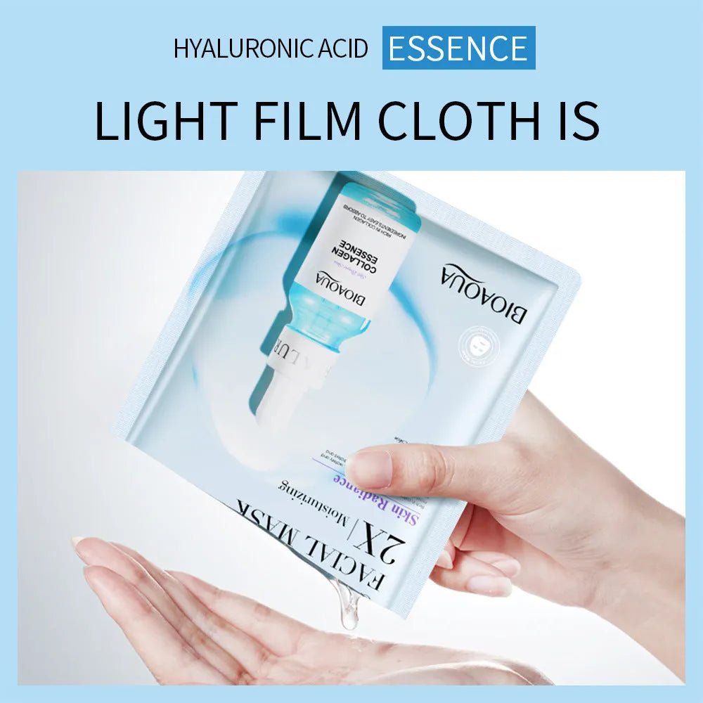Single-use collagen and hyaluronic acid gel sheet facial mask for skin moisturising and firming.
