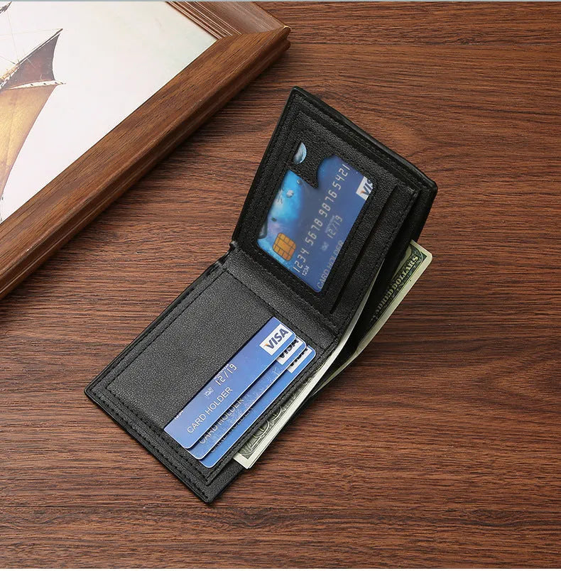 Men's short PU leather wallet with embossed snakeskin geometric pattern in black, brown or coffee