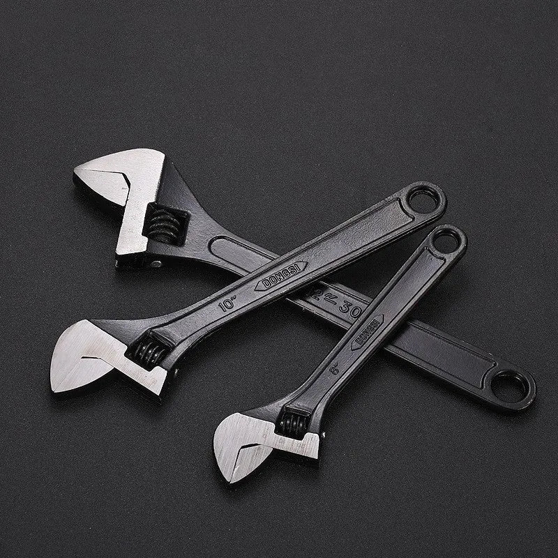 High carbon steel adjustable wrench with black finish in multiple sizes