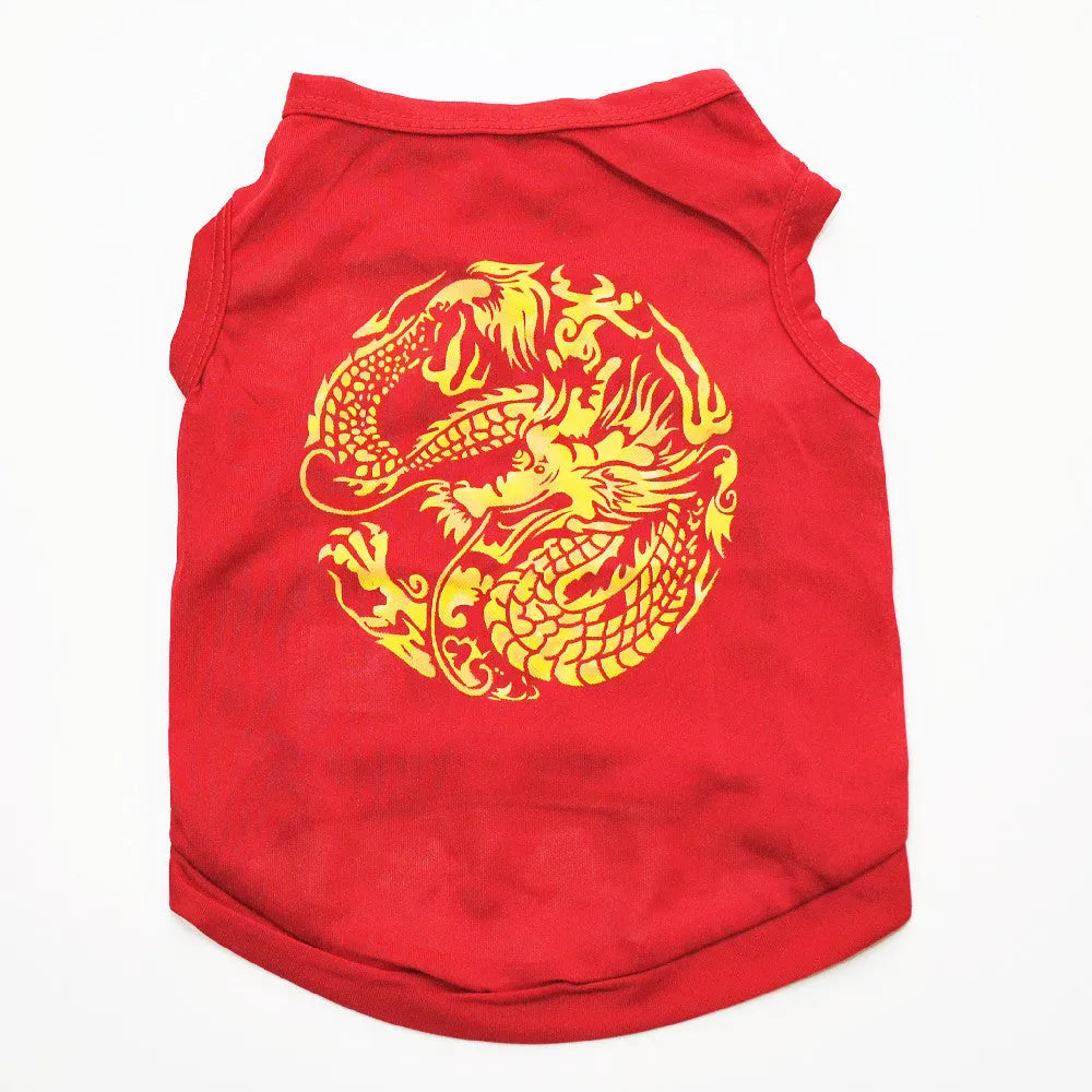 Polyester puppy summer vest for small dogs and cats in XS to L, 13 colour and motif options including Dragon and Rose Crown
