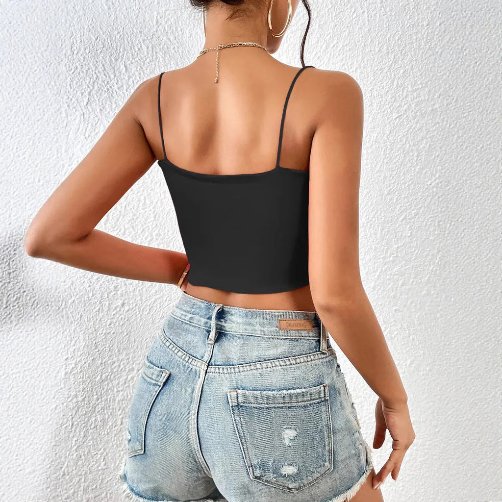 Women's polyester crop top camisole in white solid colour slim fit street style