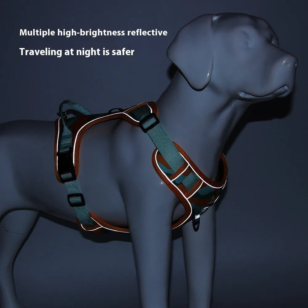 Reflective dog harness rope with chest and back design in Oxford cloth material