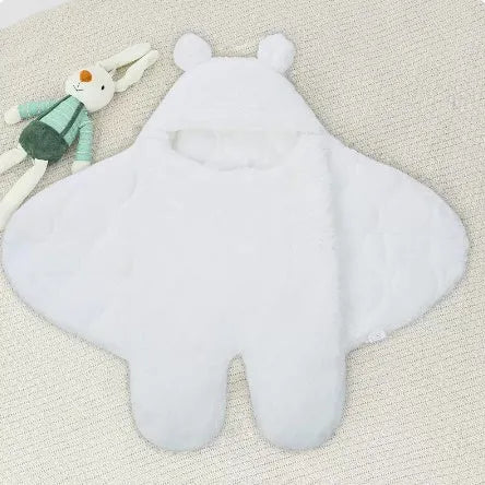 Baby hugging bag cotton lamb wool swaddling quilt in blue thickened version, 80x85cm size, on a soft surface