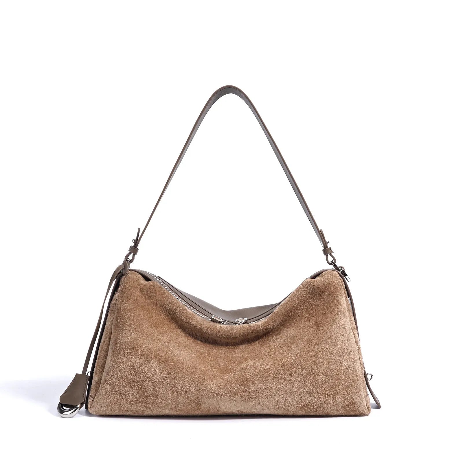 Genuine leather tote handbag in caramel colour, first layer cowhide, horizontal square shape with single shoulder strap
