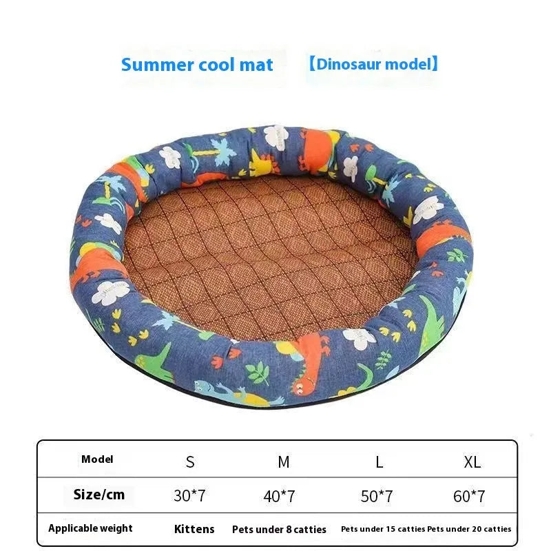 Summer pet mat cooling pad cloth material with four colour options Strawberry Blue Cat Dinosaur Small Colourful Fish universal sizes S M L XL