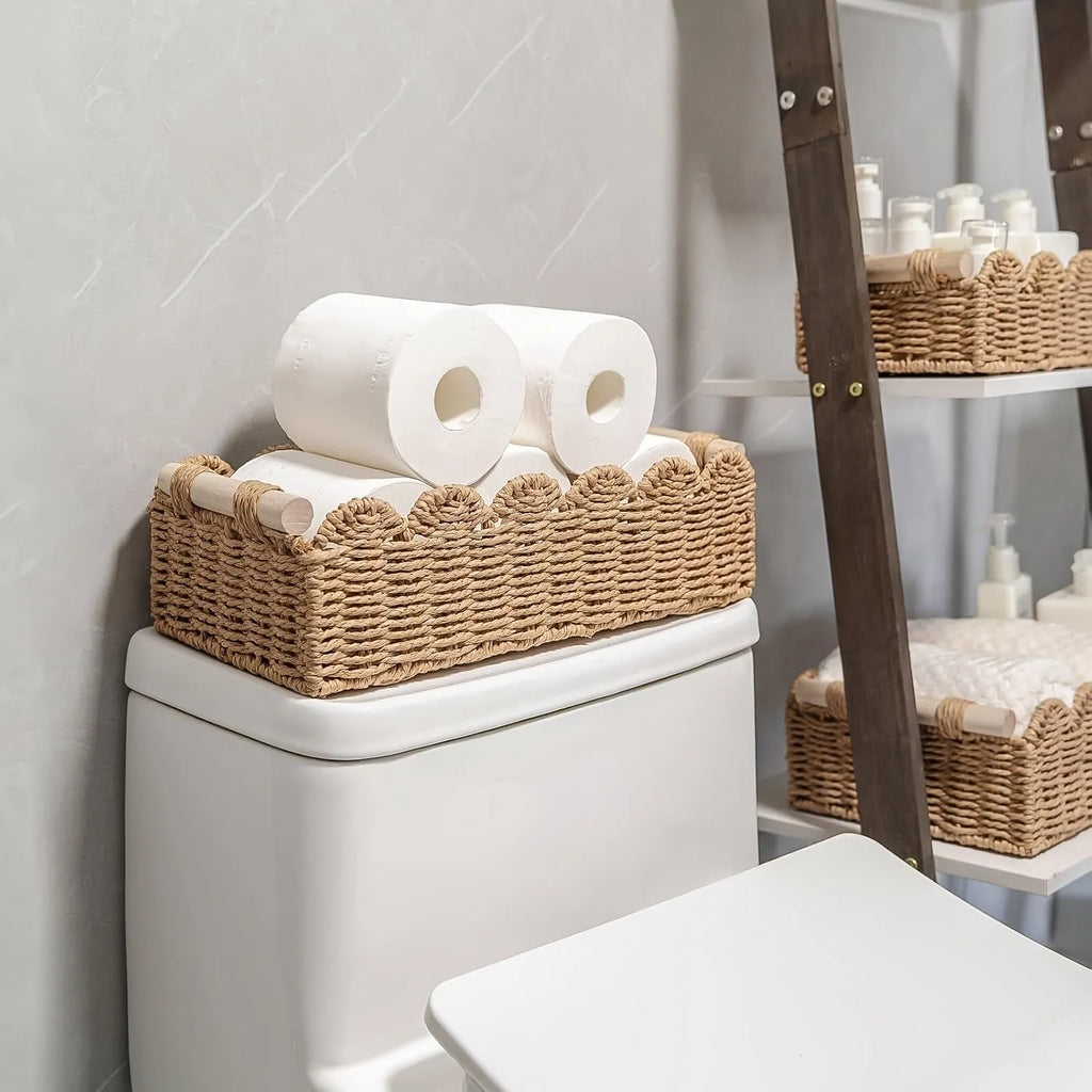 Paper woven rectangular storage basket in modern simple style for desktop organisation