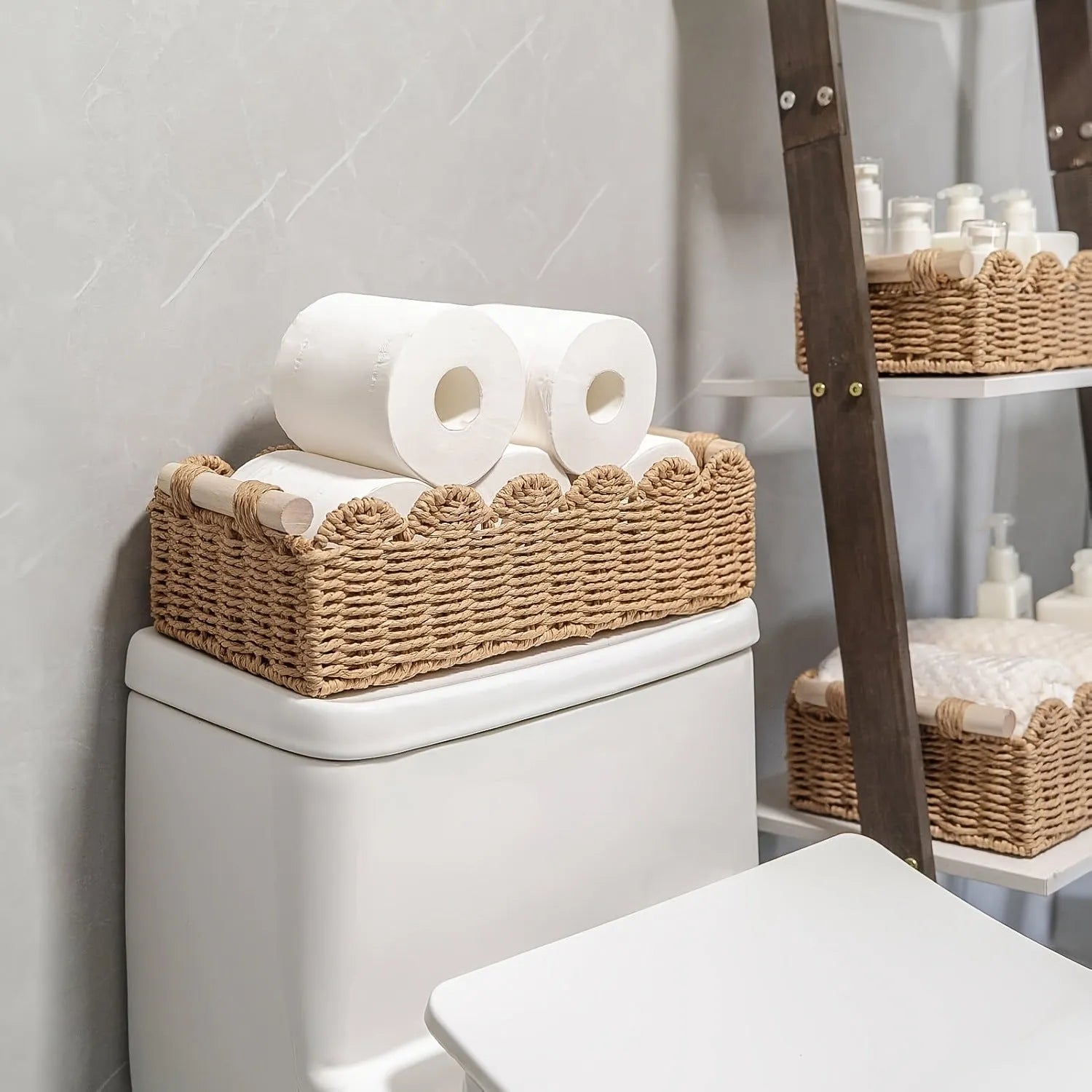 Paper woven rectangular storage basket in modern simple style for desktop organisation