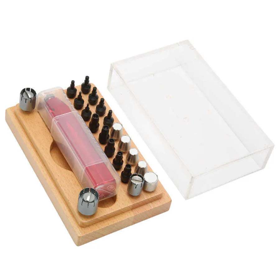 20-piece steel watch repair tool set with barrel-opening extracting tubes for watch case maintenance