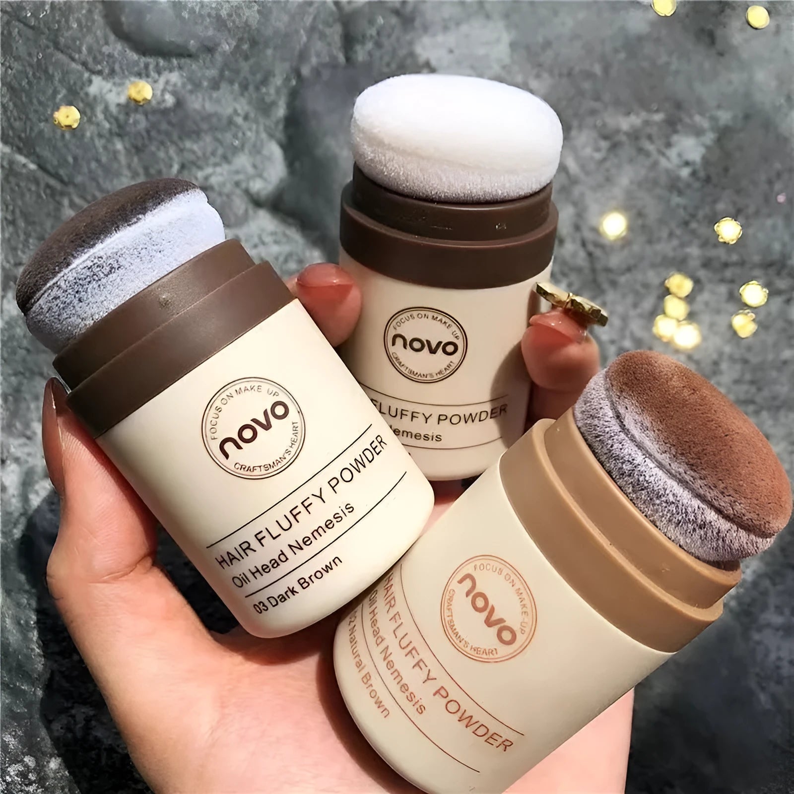 Oil control booster powder for hairline and bangs application in compact packaging with natural colour options