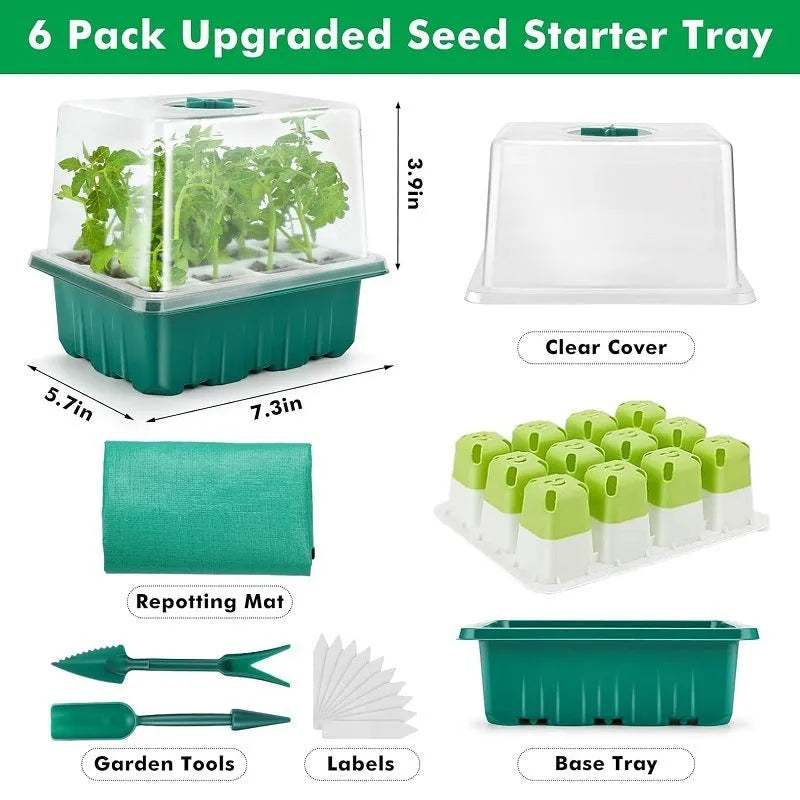12-hole plastic nursery pot in green, floor-type design, 18.5x14.5x7.5 cm, for seed cultivation