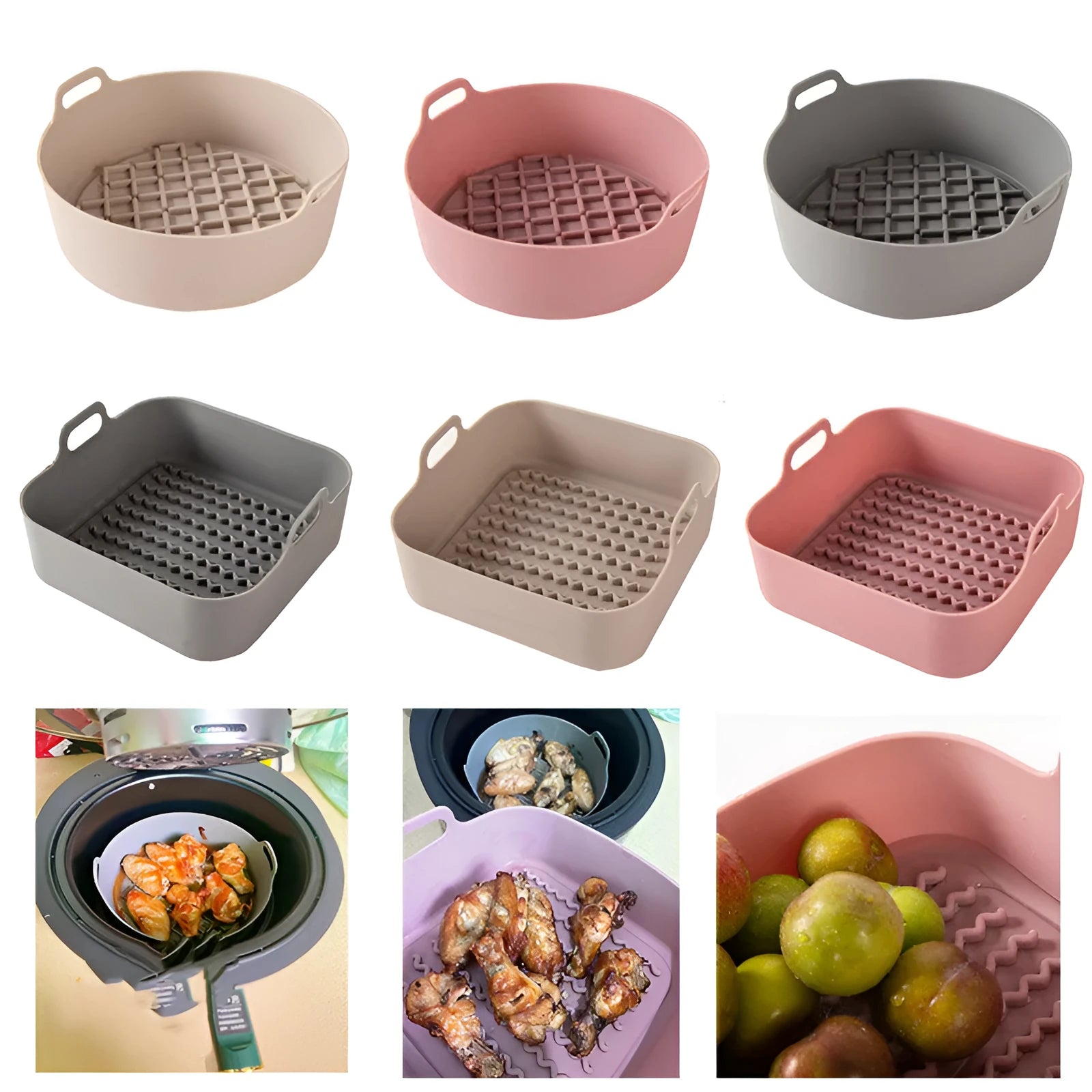Reusable round silicone liner for air fryer 19cm nonstick BPA free dishwasher safe grey