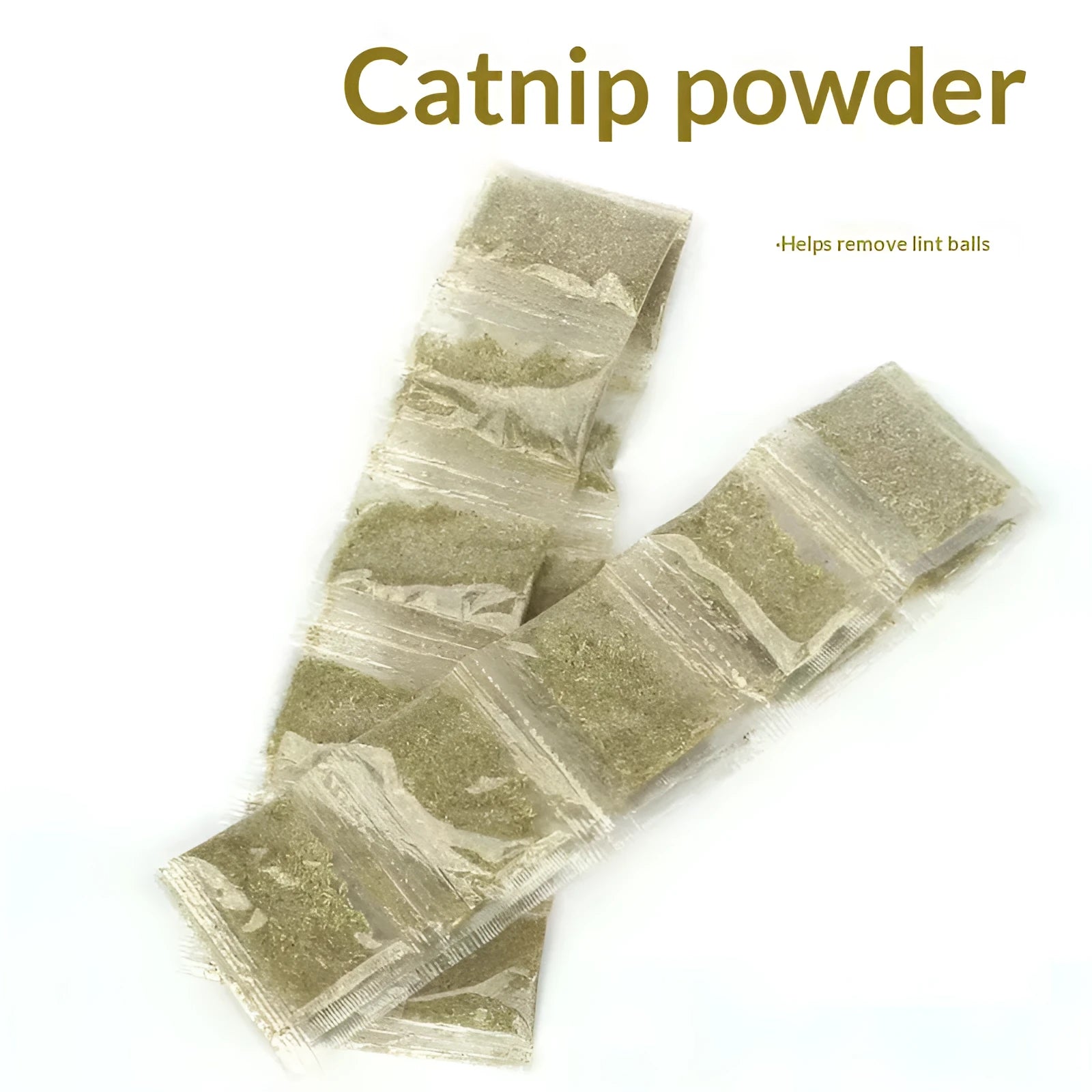 Catnip cat snack in a 1g bag, featuring mint powder for hairball removal and oral cleaning