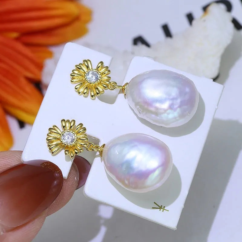 S925 sterling silver baroque flower earrings with a built-in ring holder