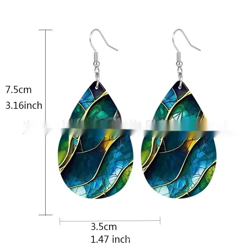 Acrylic drop earrings with a flat branch knot design and printed pattern in a choice of styles.