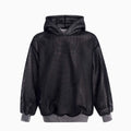 Men's black ash hollow out knitmesh hooded fleece lined sweater loose fit side view
