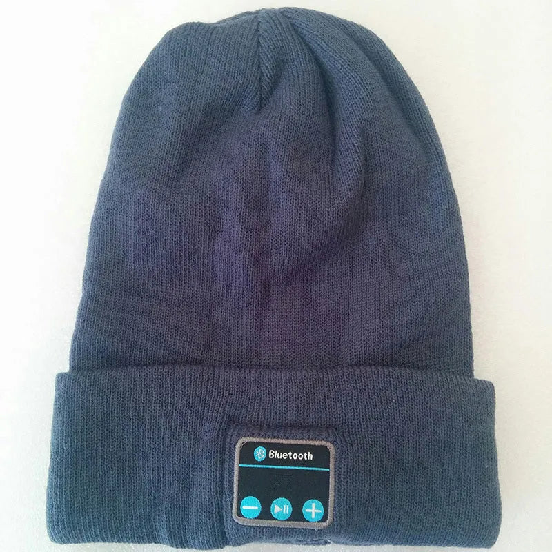 Bluetooth knitted hat in red, black or grey with plain weave dome shape and no eaves, one size