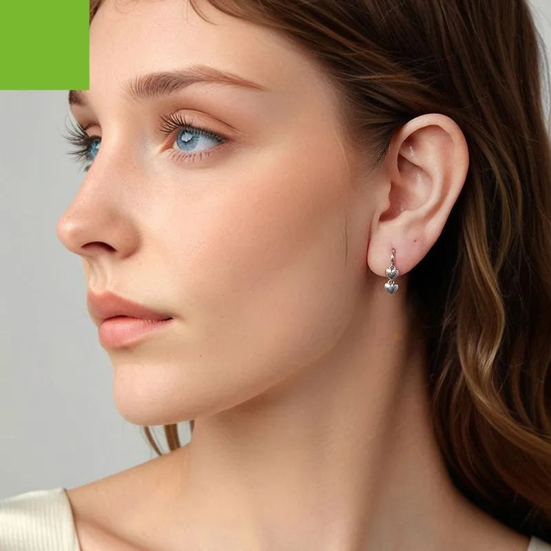 Pair of S925 sterling silver heart-shaped tassel ear hook earrings for women in colour SCE1927