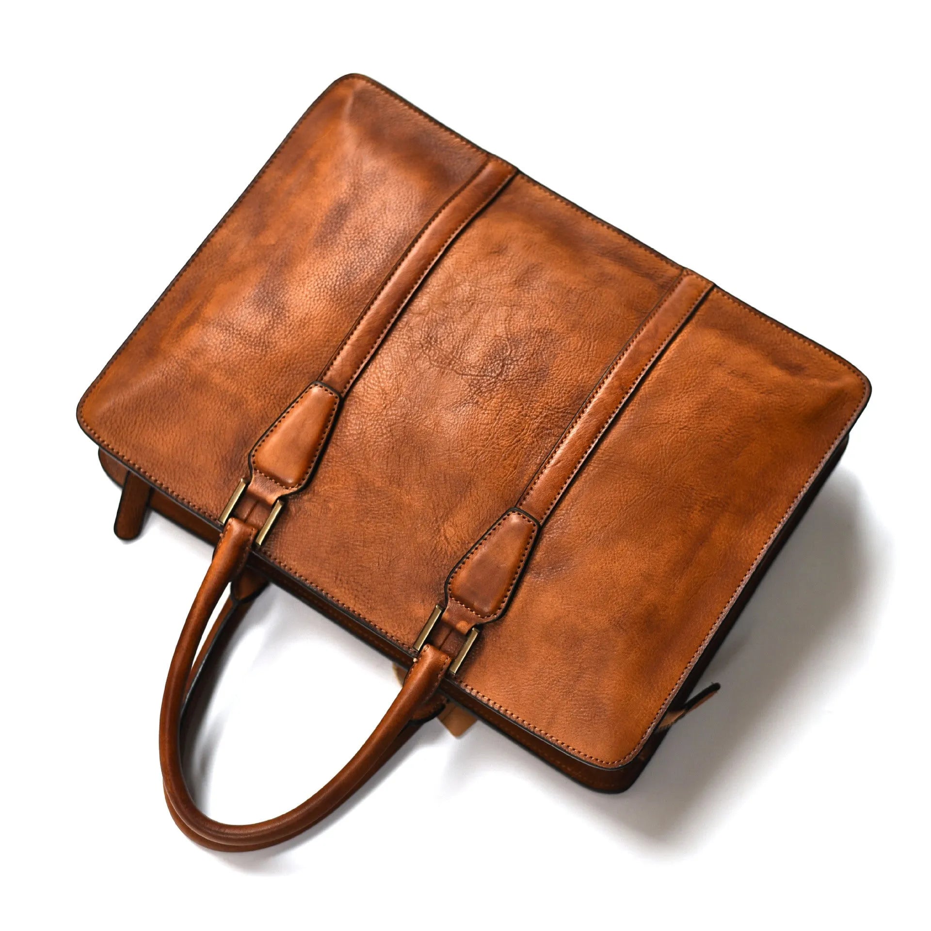 Men's 14-inch horizontal leather business handbag in black or khaki colour