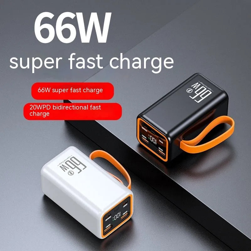 PD66W fast charge 20000mAh power bank in black and white colours showing compact size