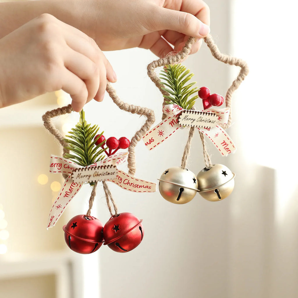 Metal bell Christmas decoration in gold, green, red or silver, iron hanging ornament for festive display