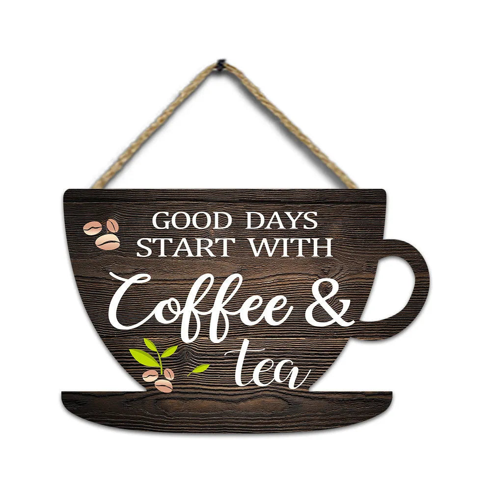 Retro coffee cup wooden hanging sign, 30 x 20 x 0.5cm, UV printed American country wall decor