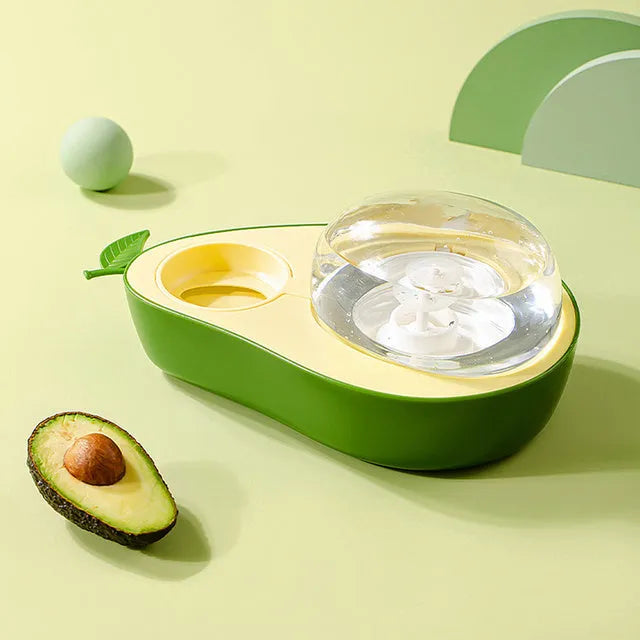 Avocado shaped automatic cat water dispenser and slow feeder bowl set