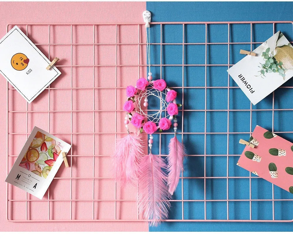 Pink ostrich feather Dreamcatcher Wind Chimes wall decoration in modern simplicity style
