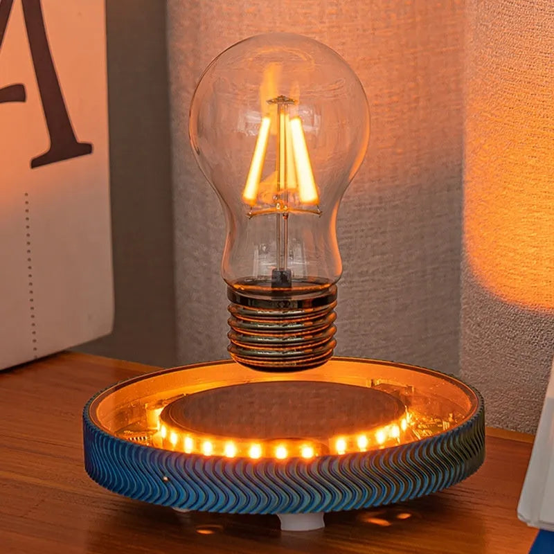 Magnetic suspension moon lamp floating above base with 3D printed modern design