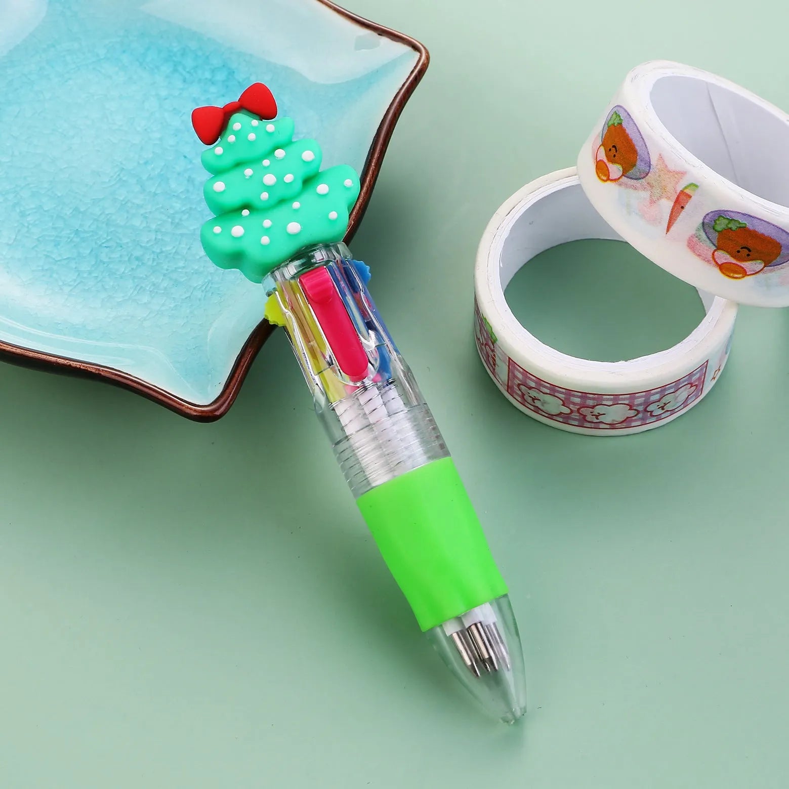 11cm Christmas four-colour ballpoint pen with press button and festive designs