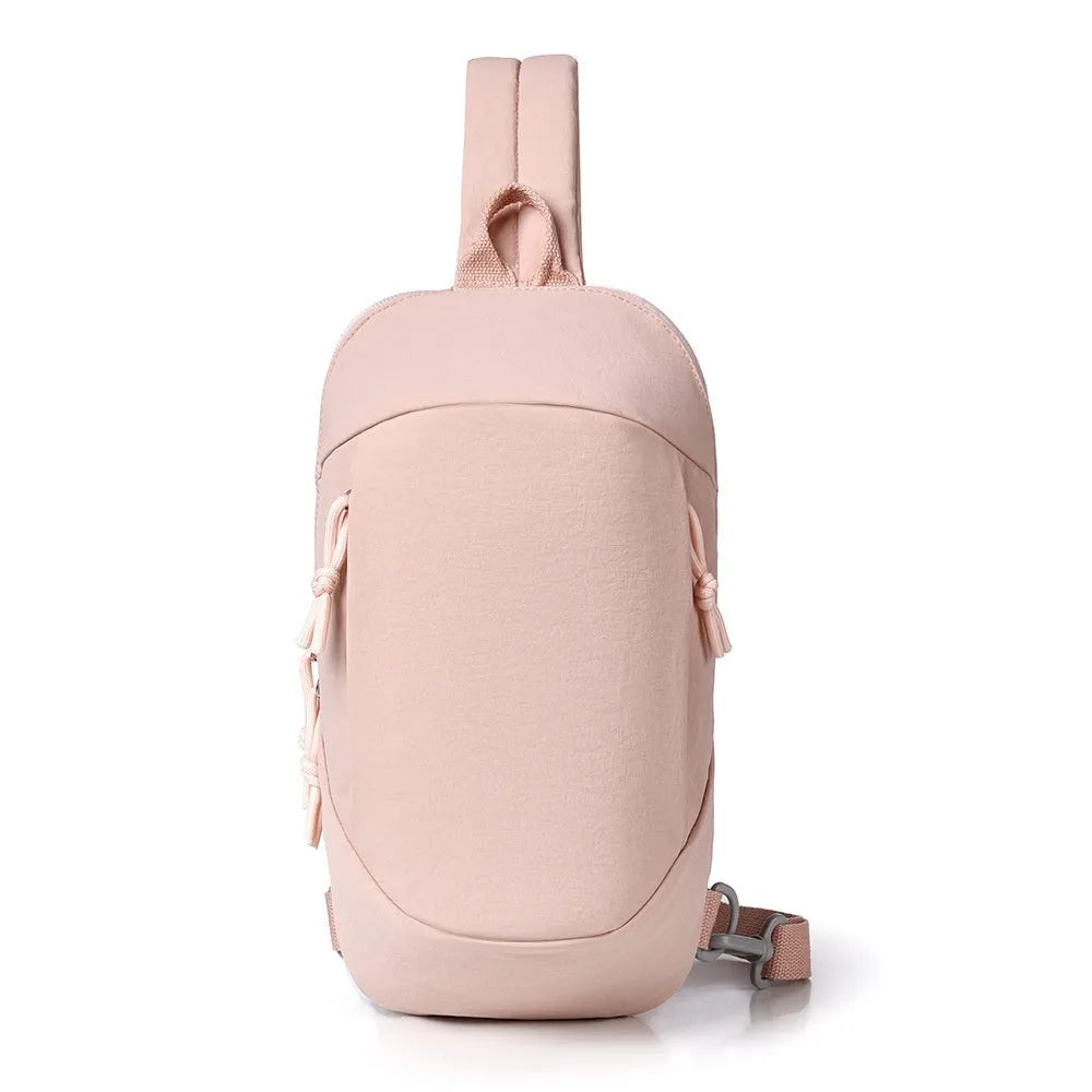 Outdoor nylon crossbody chest bag in army green colour showing single shoulder strap.