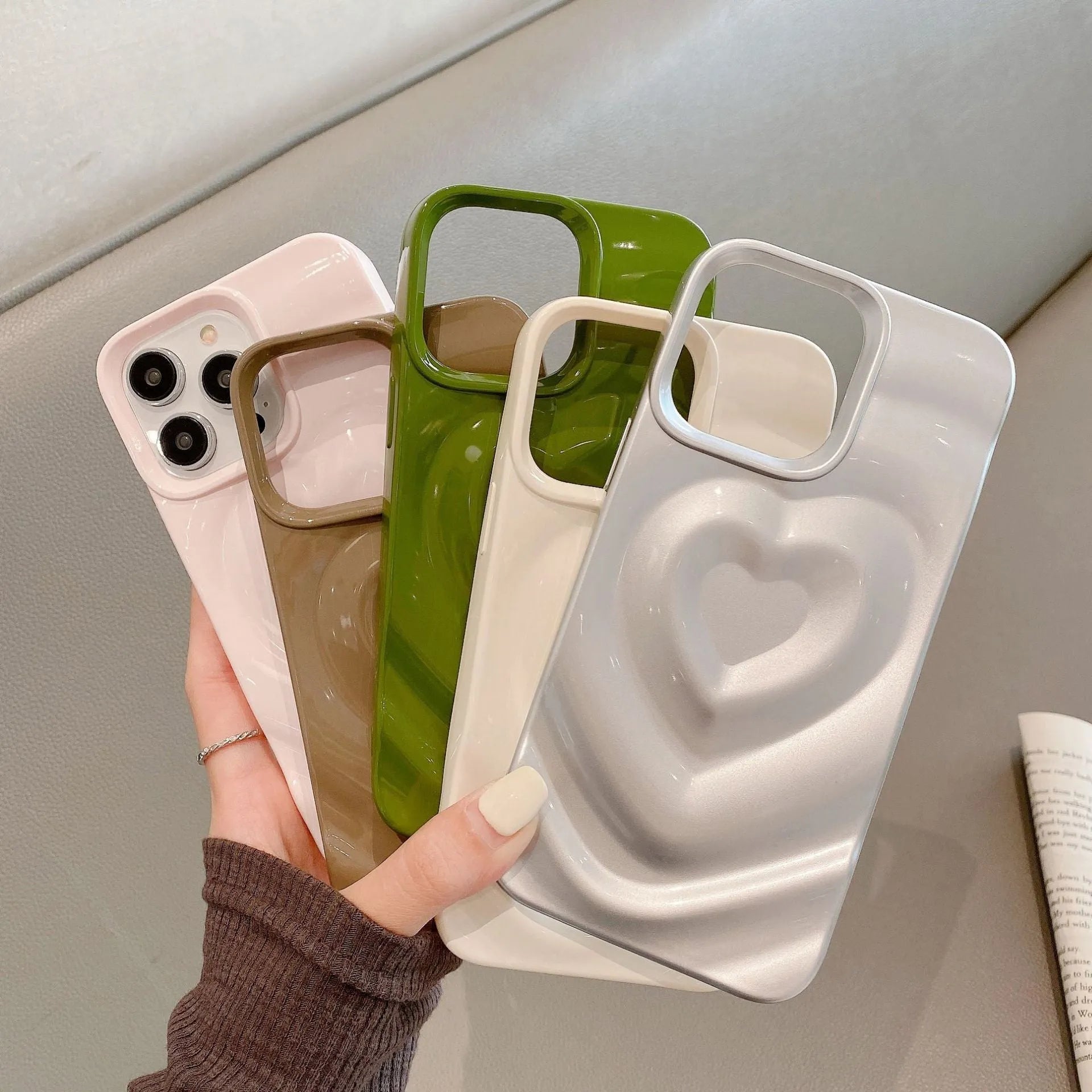 TPU soft phone case with three-dimensional love wave pattern pleated sleeve for Apple iPhone, milky white colour