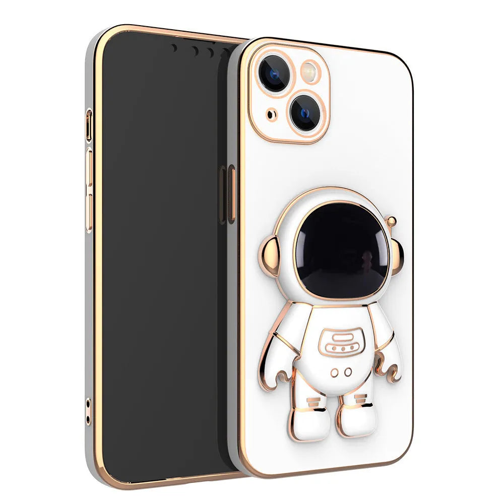 3D astronaut phone case with electroplating bracket for iPhone 13 Pro Max, TPU anti-drop back cover in black
