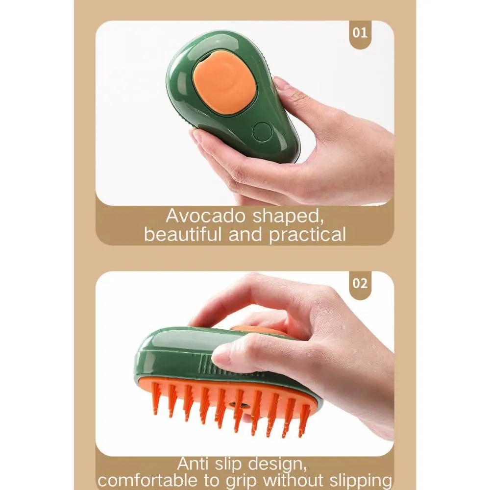 Green rechargeable cat steam brush with silicone teeth for grooming and massage