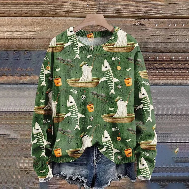 Digital printing fashion round neck women's sweater with 3D effect pattern