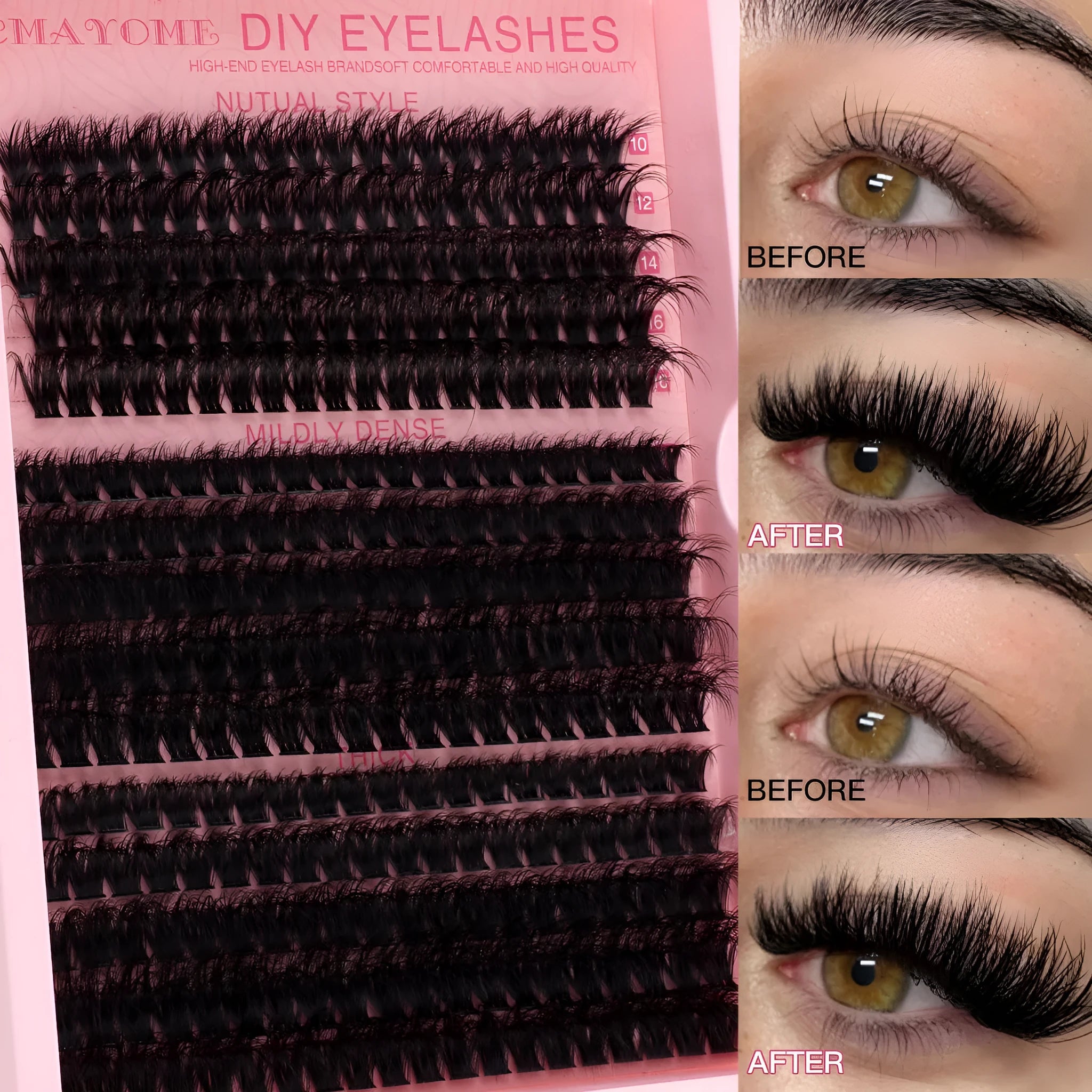 DIY false eyelashes extension suit with segment single cluster design on white background