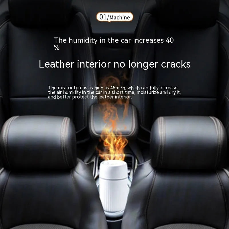 Car flame aroma diffuser with compact 70mm design for vehicle cup holders